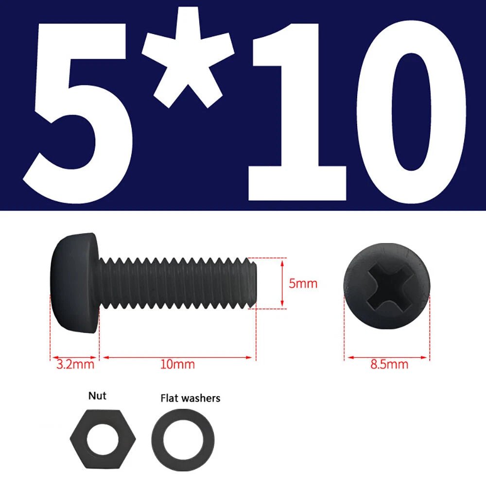 M4 M5 Nylon Phillips Pan Head Machine Screws with Hex Nuts and Flat Washers – White & Black - HomeDIYer