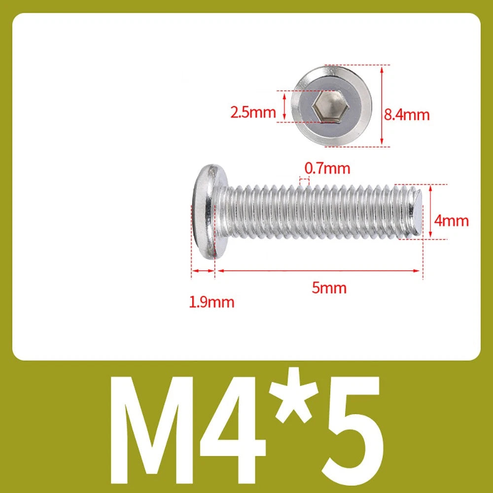 M2 M3 M4 Flat Round Head Hex Socket Screws – A2 Stainless Steel, Fully Threaded (3–50mm)
