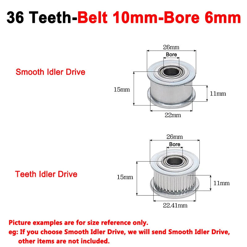 2GT Smooth-Tooth Idler Pulley 16Tooth - 40Tooth Bore 3mm 4mm 5mm 6mm 7mm 8mm