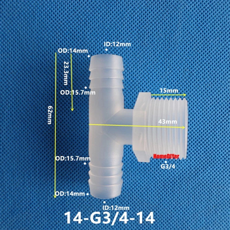 T Piece Joiner 3-Way Plastic Barb Connector | Pipe Hose Male Thread Fitting