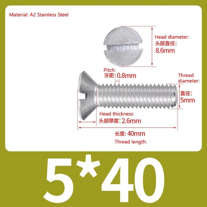 A2 Stainless Steel Slotted Countersunk Screws DIN 963 | M4 M5 M6 - HomeDIYer