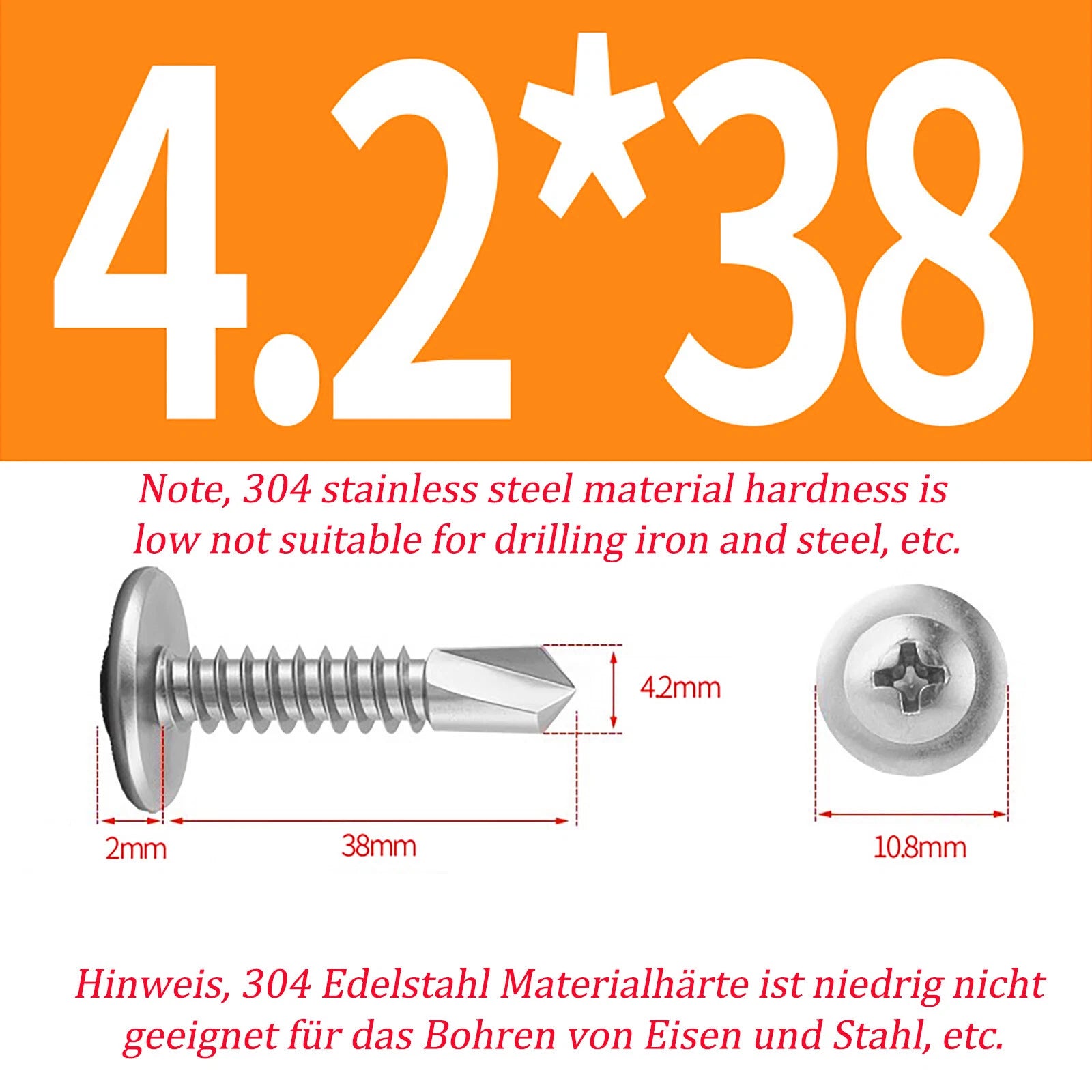 Self Drilling Wafer Head Screws – 304/410 Stainless & Galvanized Steel, M4.2 M4.8