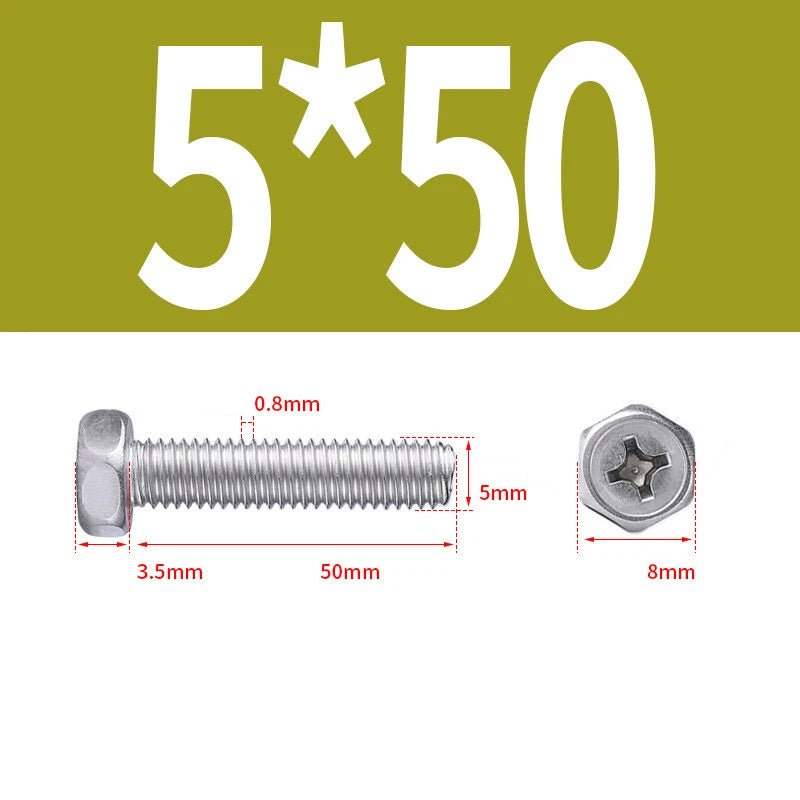 A2 Stainless Steel Hex Head Machine Screws – M3 M4 M5 M6 M8, Fully Threaded (304 Grade) - HomeDIYer