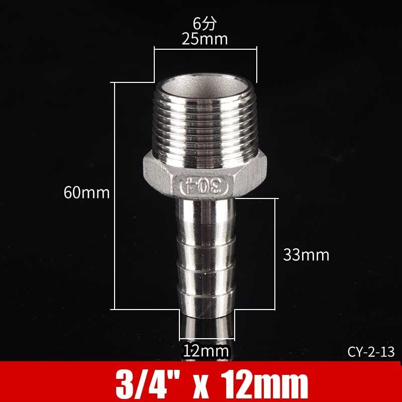 Stainless Steel BSP Male Thread x Barb Hose Tail Connector | 1/8" to 4"