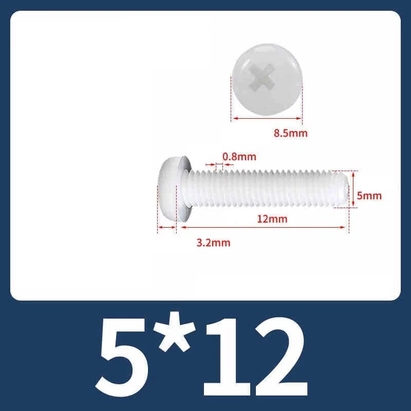 White Nylon Phillips Pan Head Machine Screws – M2 to M8, Non‑Conductive & Corrosion‑Free (PA66)