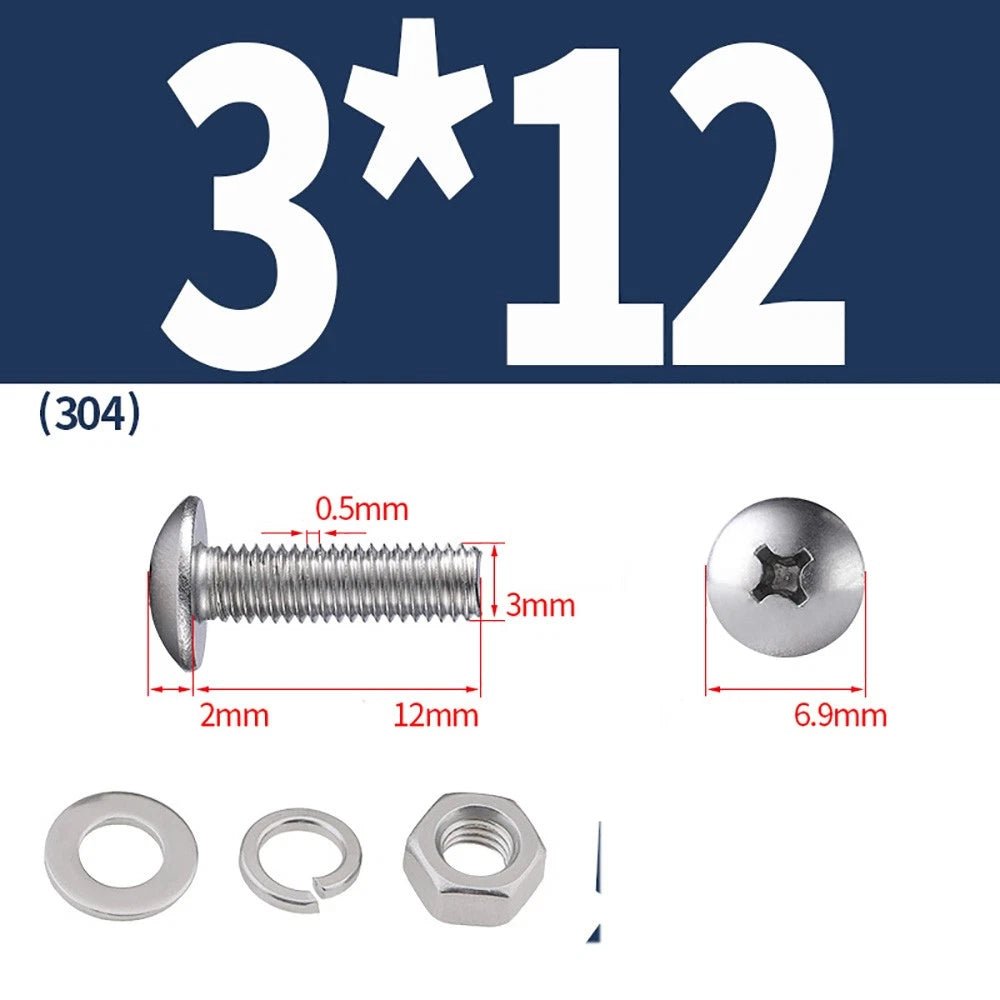 M2–M4 Phillips Truss Head Machine Screws with Hex Nuts & Washers – A2 Stainless Steel - HomeDIYer