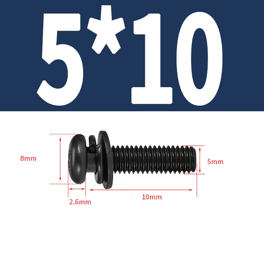 M5–M8 Phillips Pan Head Screws with Flat Washer – Nickel Plated or Black Zinc, Carbon Steel