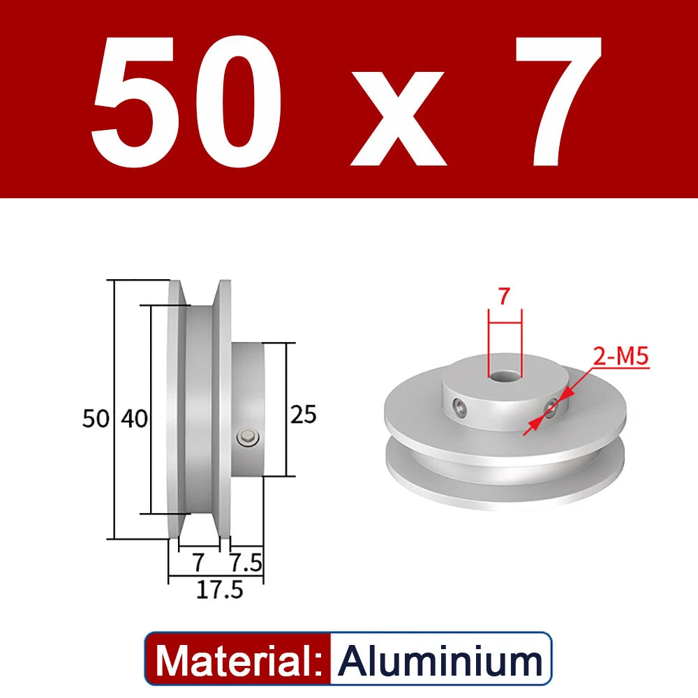 OD 20mm-100mm Aluminium V-Groove Pulley With Fixed Screw for 5mm/6mm Width Belt