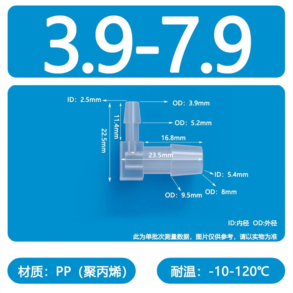 90° Elbow Plastic Barbed Joiner Reducer Connector Pipe Tube Hose Water 1.6-25mm
