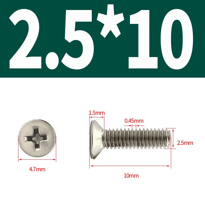 Phillips Machine Screws Countersunk Nickel Plated Steel DIN 965 Flat Head M1~M6