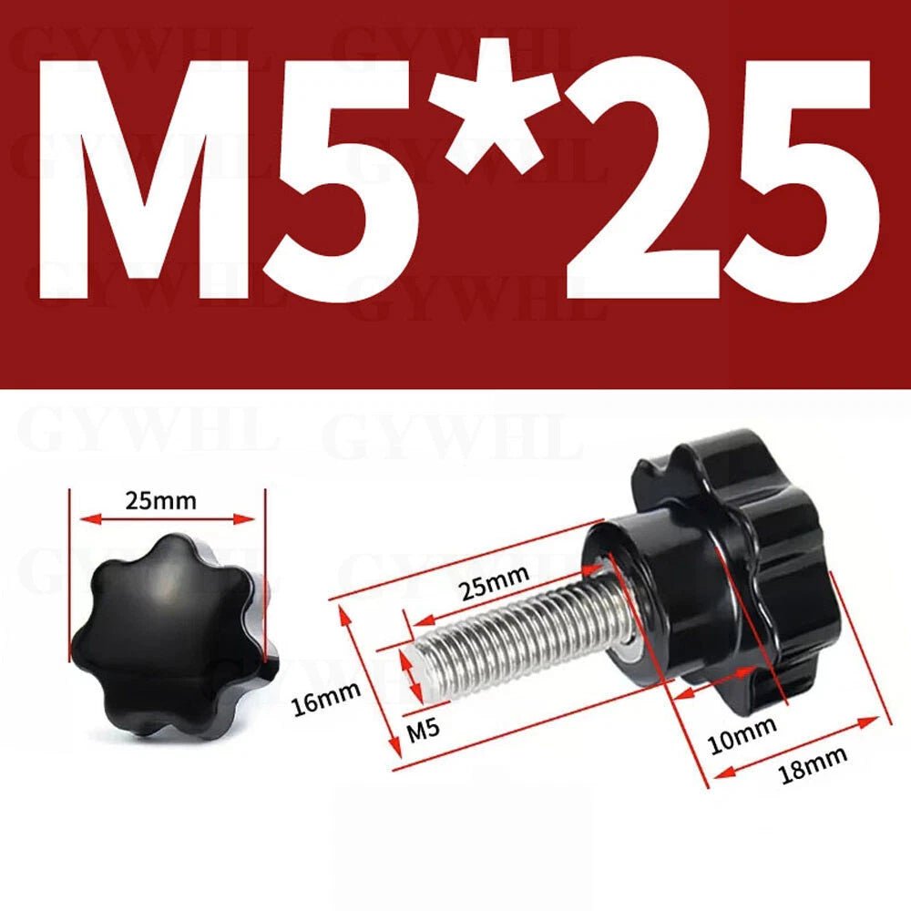 Stainless Thumb Screws Hand Knob Grip Bolts Black Plastic Hexalobular Star Head - HomeDIYer