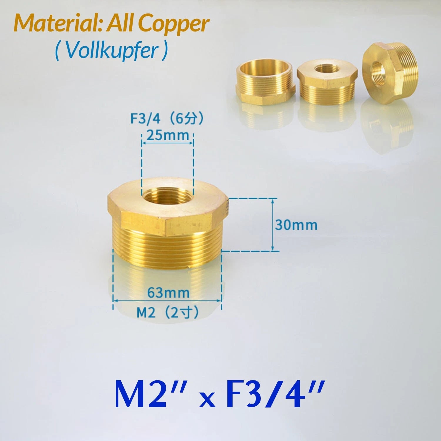 BSP Brass Reducing Hexagon Bush — Male to Female Thread Pipe Fittings
