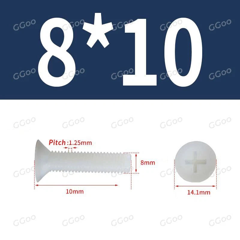 White Nylon Phillips Flat Head Machine Screws DIN 965 — M2.5 M3 M4 M5 M6 M8