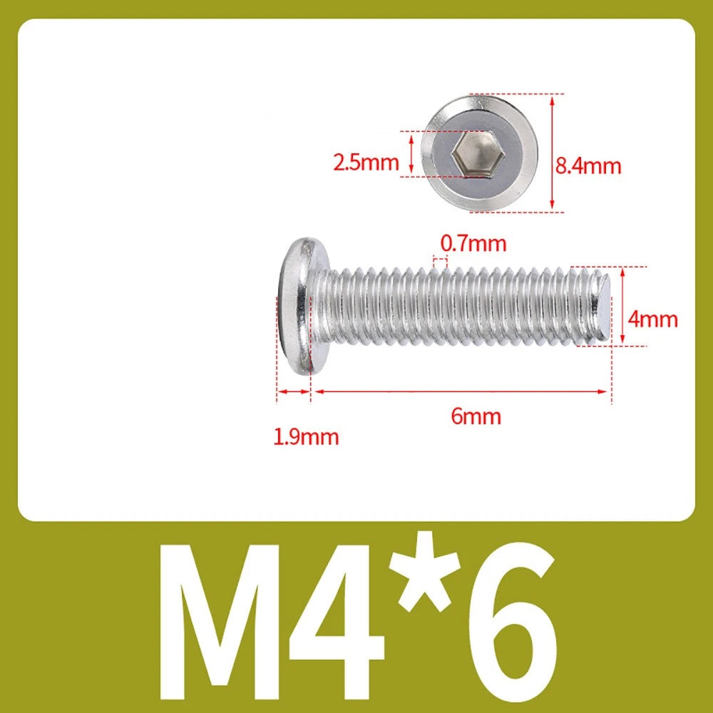 M2 M3 M4 Flat Round Head Hex Socket Screws – A2 Stainless Steel, Fully Threaded (3–50mm)