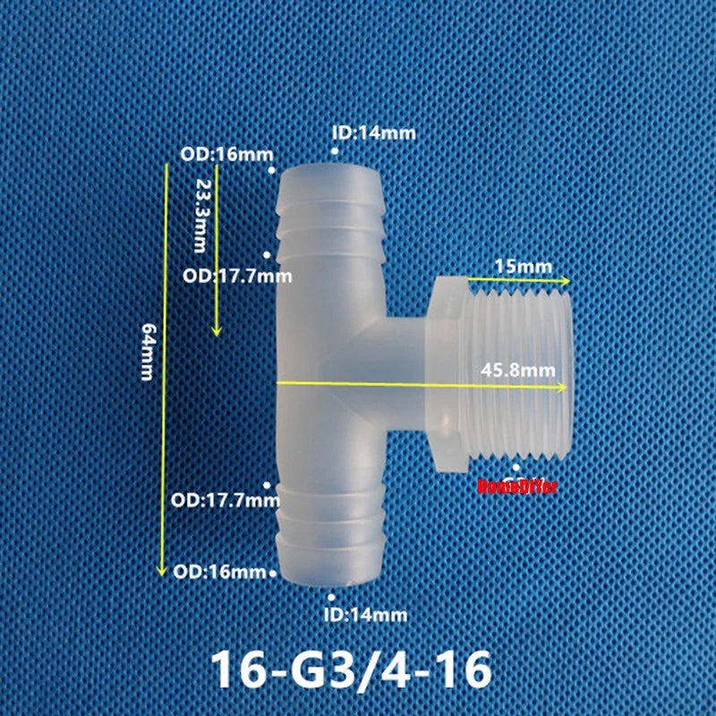 T Piece Joiner 3-Way Plastic Barb Connector | Pipe Hose Male Thread Fitting