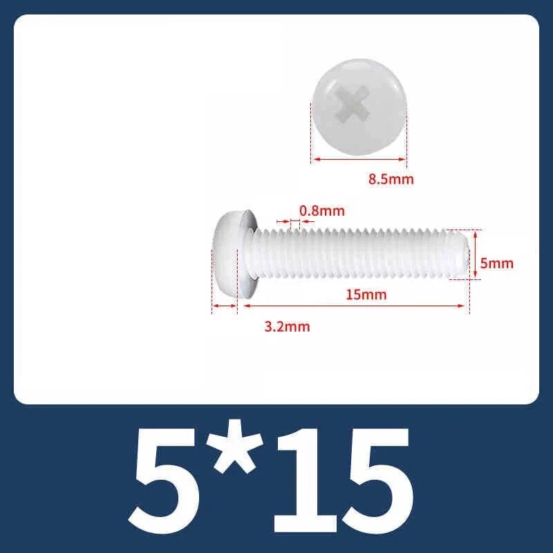 White Nylon Phillips Pan Head Machine Screws – M2 to M8, Non‑Conductive & Corrosion‑Free (PA66)