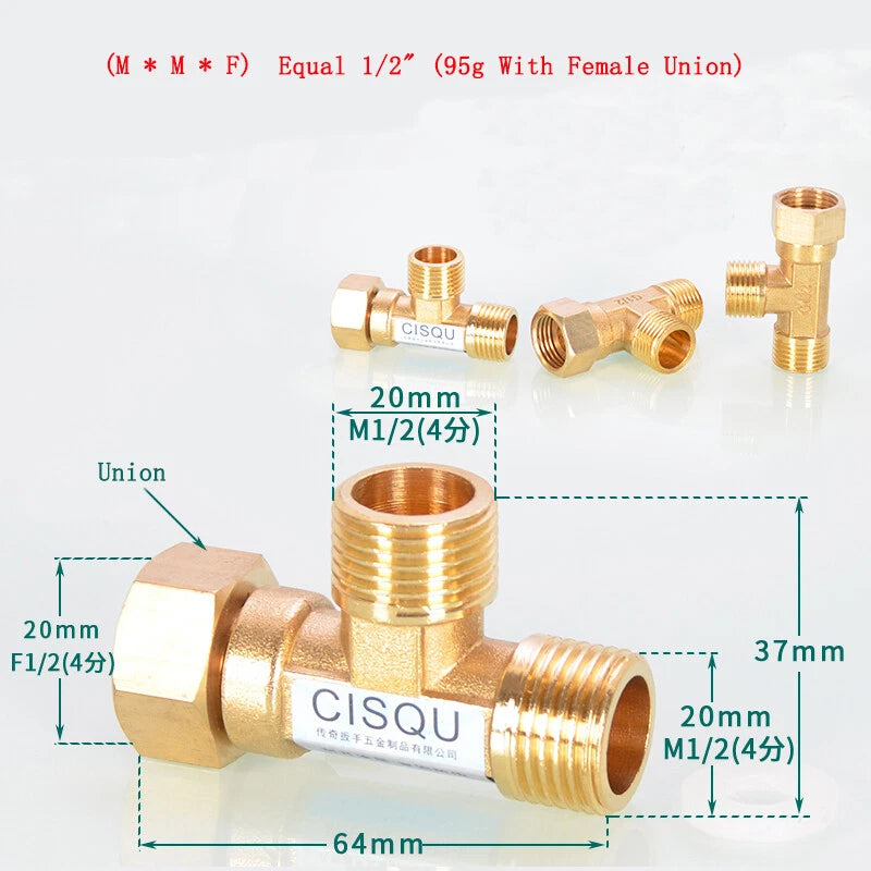 Brass Tee Pipe Fittings – NPT Thread, 1/8" to 2", M/F Configurations