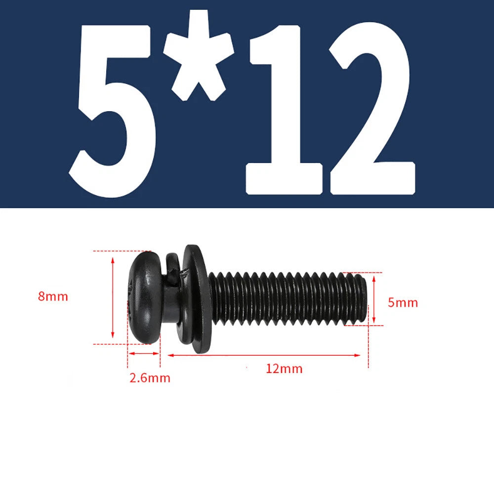 M5–M8 Phillips Pan Head Screws with Flat Washer – Nickel Plated or Black Zinc, Carbon Steel