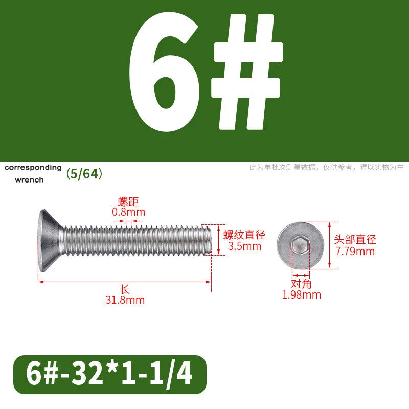 UNC Countersunk Socket Cap Screws A2 Stainless Steel — #2-56 to 5/16-18