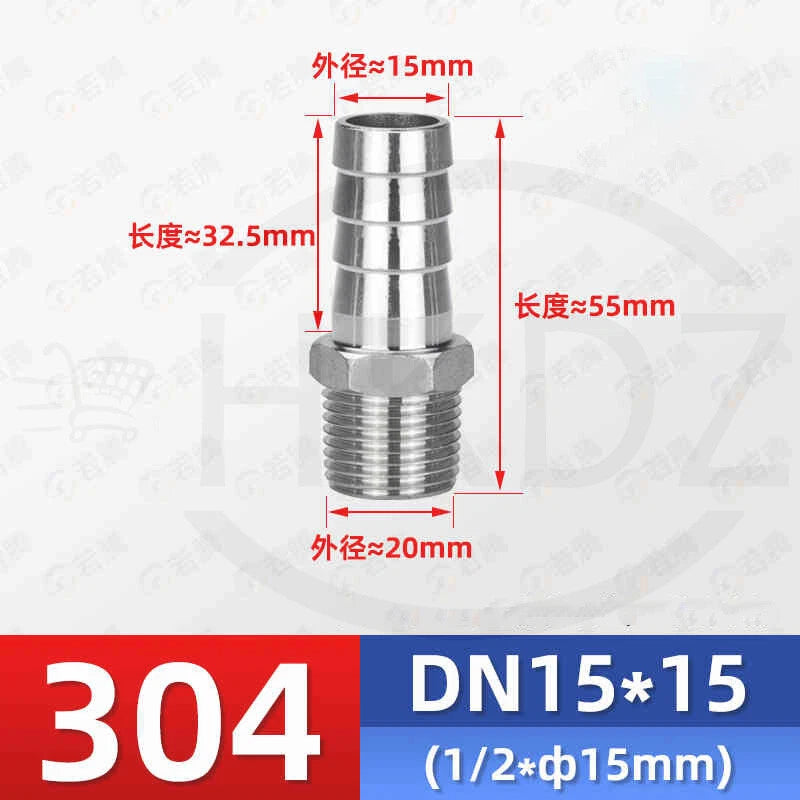 BSP Male Thread Stainless Steel Barb Hose Tail Connector — 1/8" to 4"
