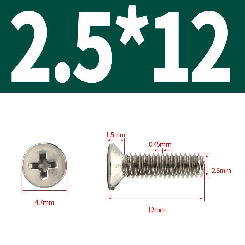 Phillips Machine Screws Countersunk Nickel Plated Steel DIN 965 Flat Head M1~M6