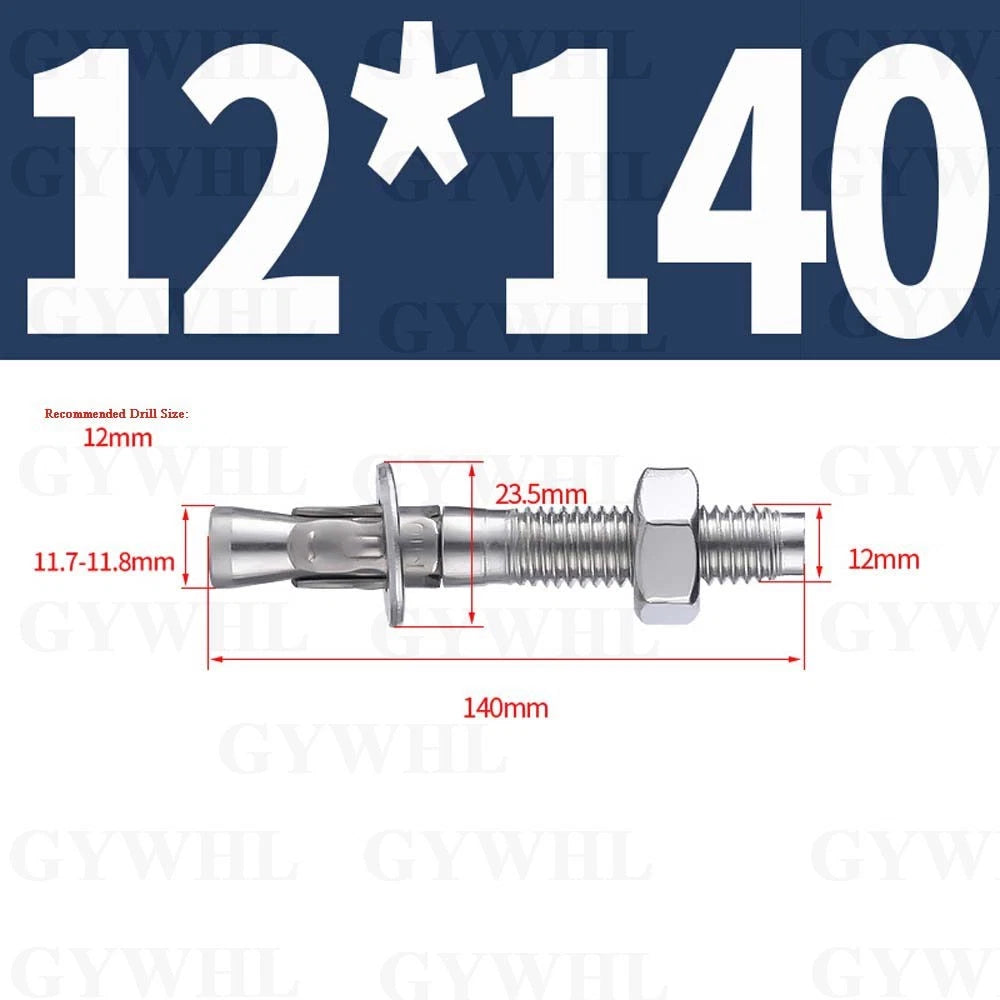 Hex Head Expansion Anchor Bolts — M6 to M20, Stainless Steel A2 & Zinc Plated, Extra Long