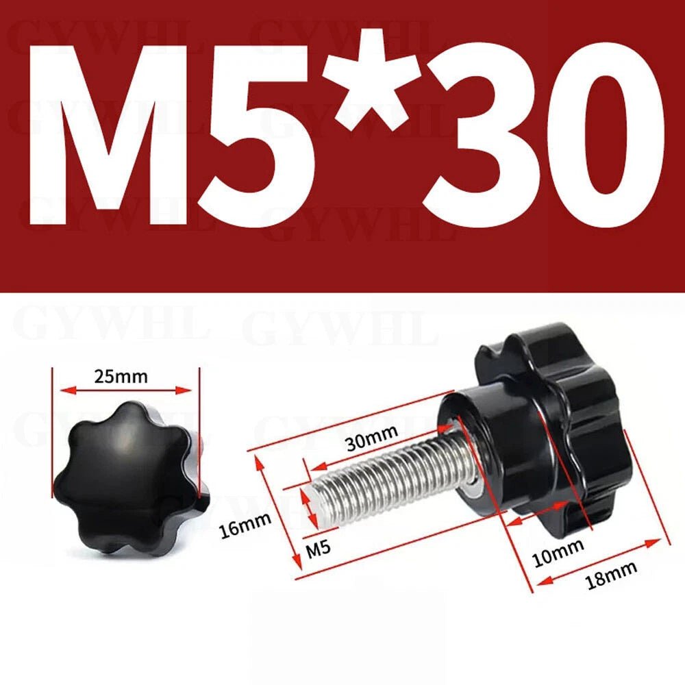 Stainless Thumb Screws Hand Knob Grip Bolts Black Plastic Hexalobular Star Head - HomeDIYer
