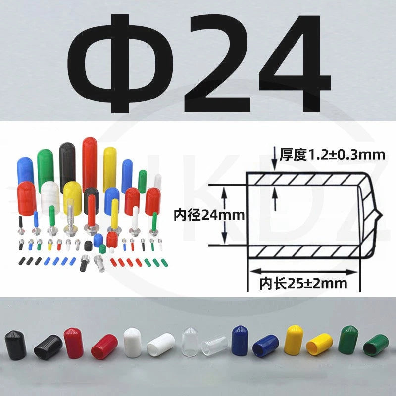 PVC End Caps for Screws, Bolts, Rods, Tubes & Cables – Thread Cover Protector, Rubber Plastic Caps (12-114mm, Multiple Colors)