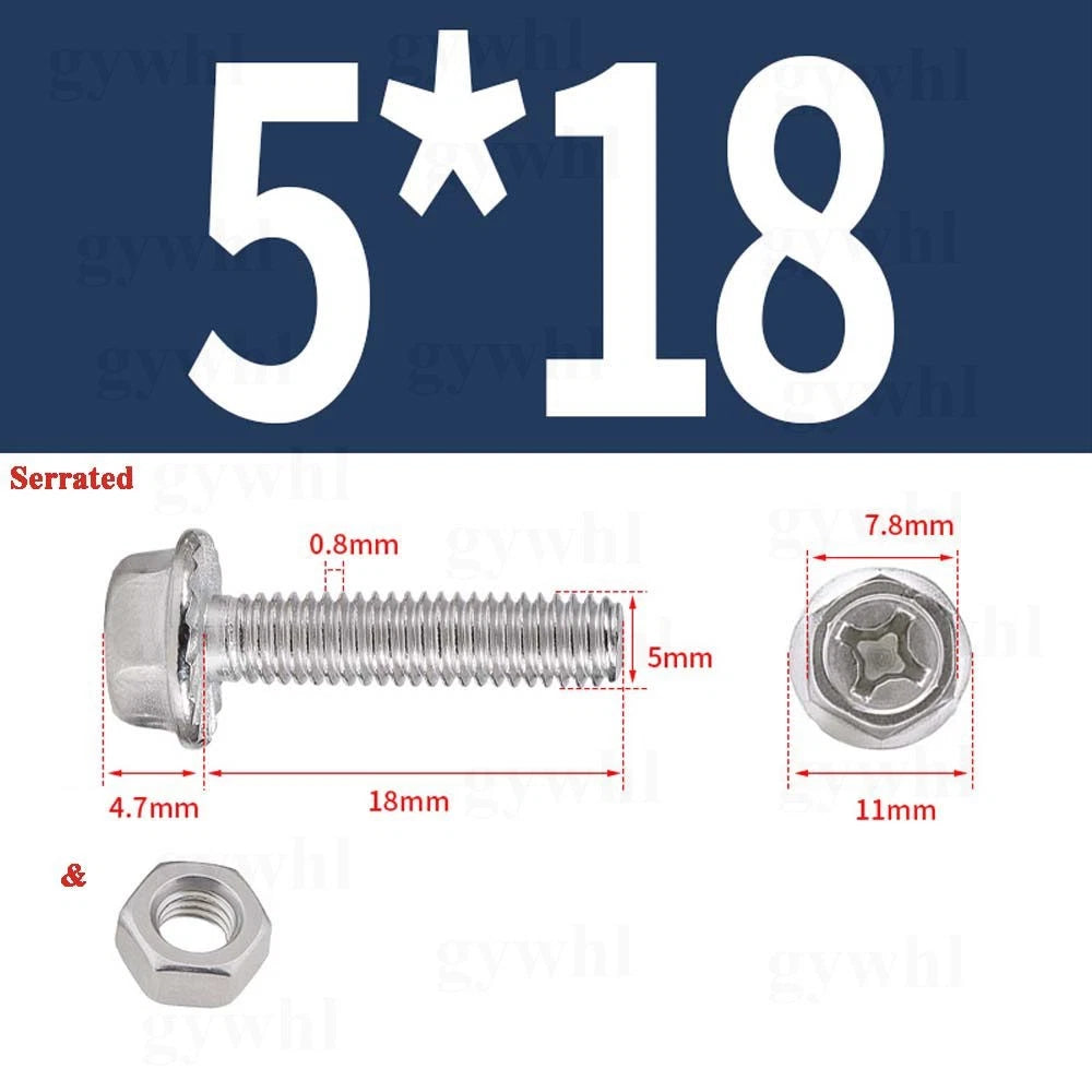 Phillips Hex Flange Bolts with Hex Nuts — Serrated & Smooth, M3–M8