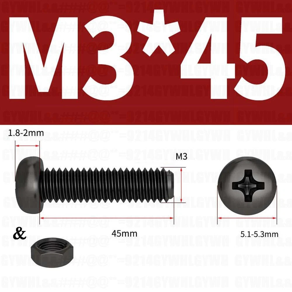 Black Pan Head Phillips Machine Screws + Hex Nuts Set – A2 Stainless Steel, M2 to M10