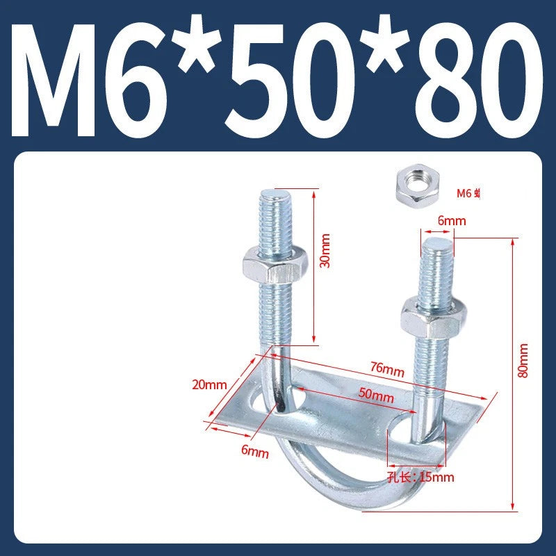 Round U-Bolts Sets Steel 16mm-219mm Inner Width M6 M8 M0 M12 with Nut, Plate