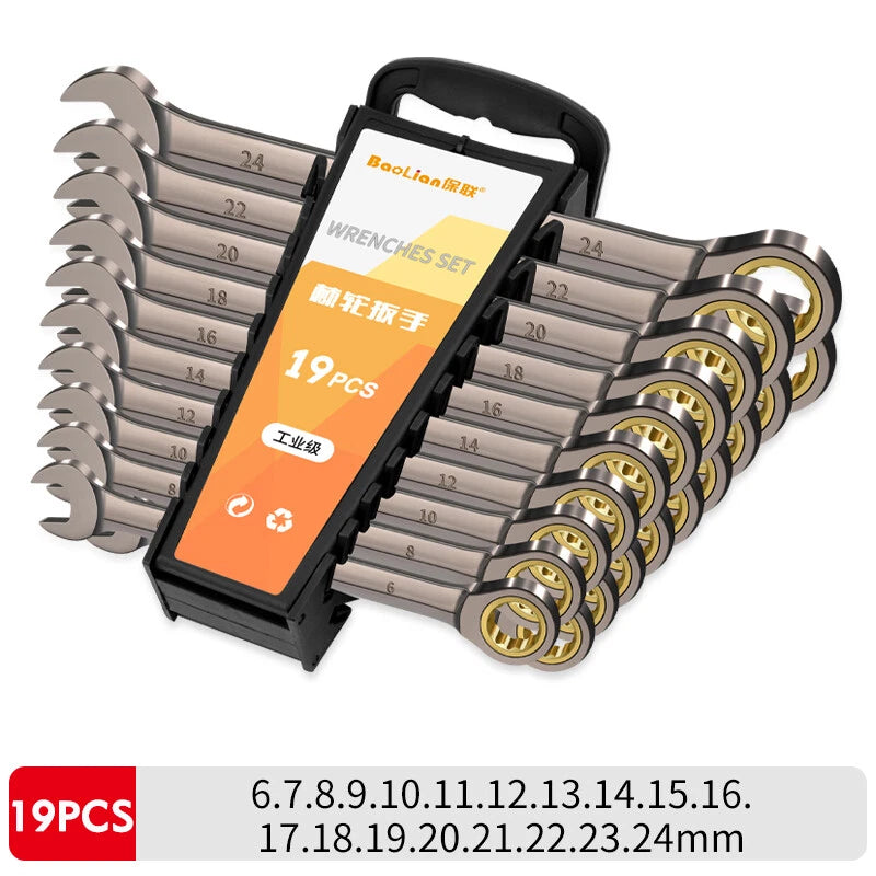 Ratchet Spanner Combination Fixed & Flexi 6 - 32mm Different Sizes Tool Wrench