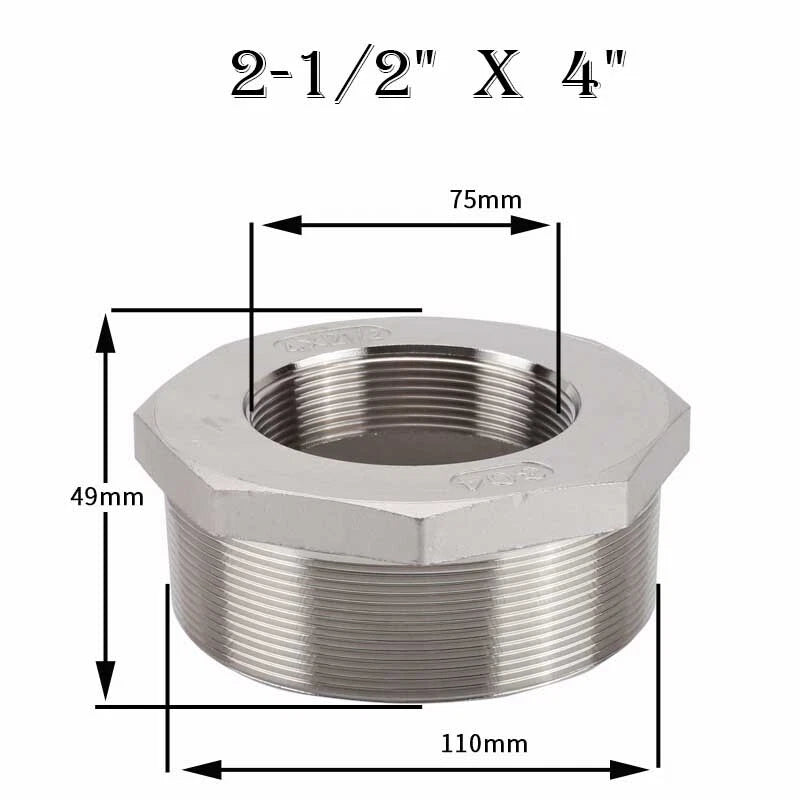 304 Stainless Steel Reducing Bush Adaptor | Male to Female NPT Pipe Fitting