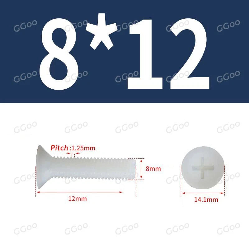 White Nylon Phillips Flat Head Machine Screws DIN 965 — M2.5 M3 M4 M5 M6 M8