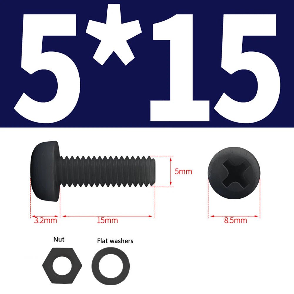M4 M5 Nylon Phillips Pan Head Machine Screws with Hex Nuts and Flat Washers – White & Black - HomeDIYer