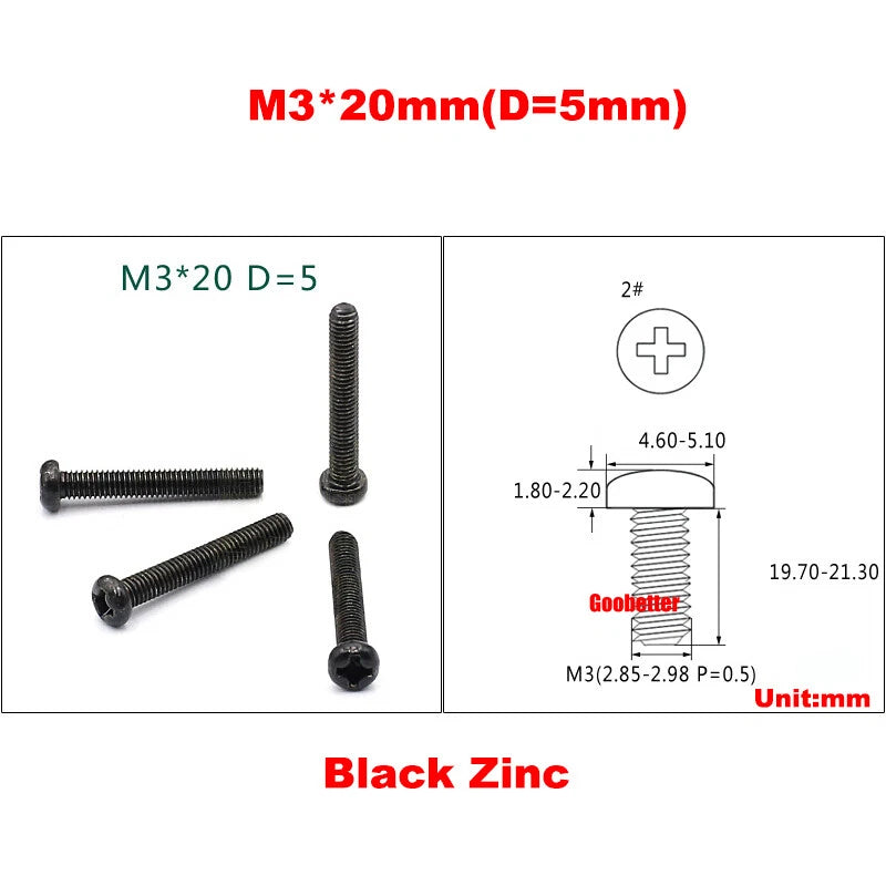 M3 Phillips Pan Head Machine Screws – 3mm to 43mm, Multiple Coatings (100–500 PCS)