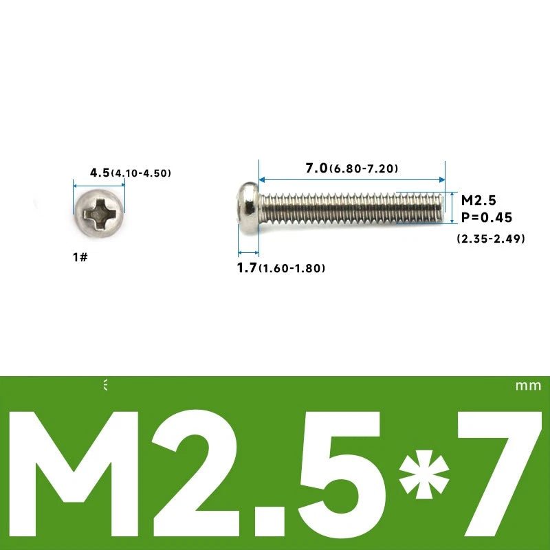 M1–M2.5 Pan Head Phillips Machine Screws – A2 Stainless Steel (304), Fully Threaded - HomeDIYer