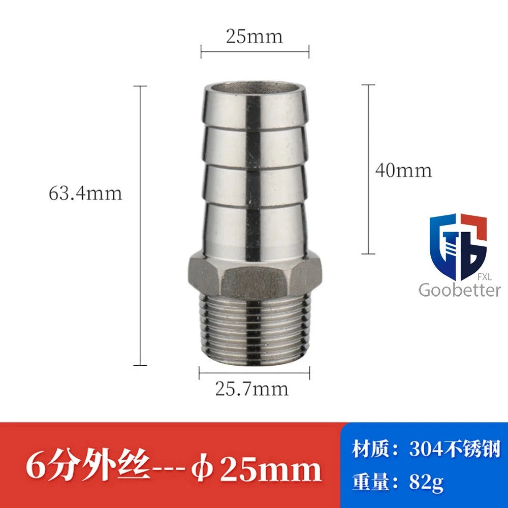 BSP Stainless Steel Male Thread Barb Hose Tail Connector — 1/8" to 2"