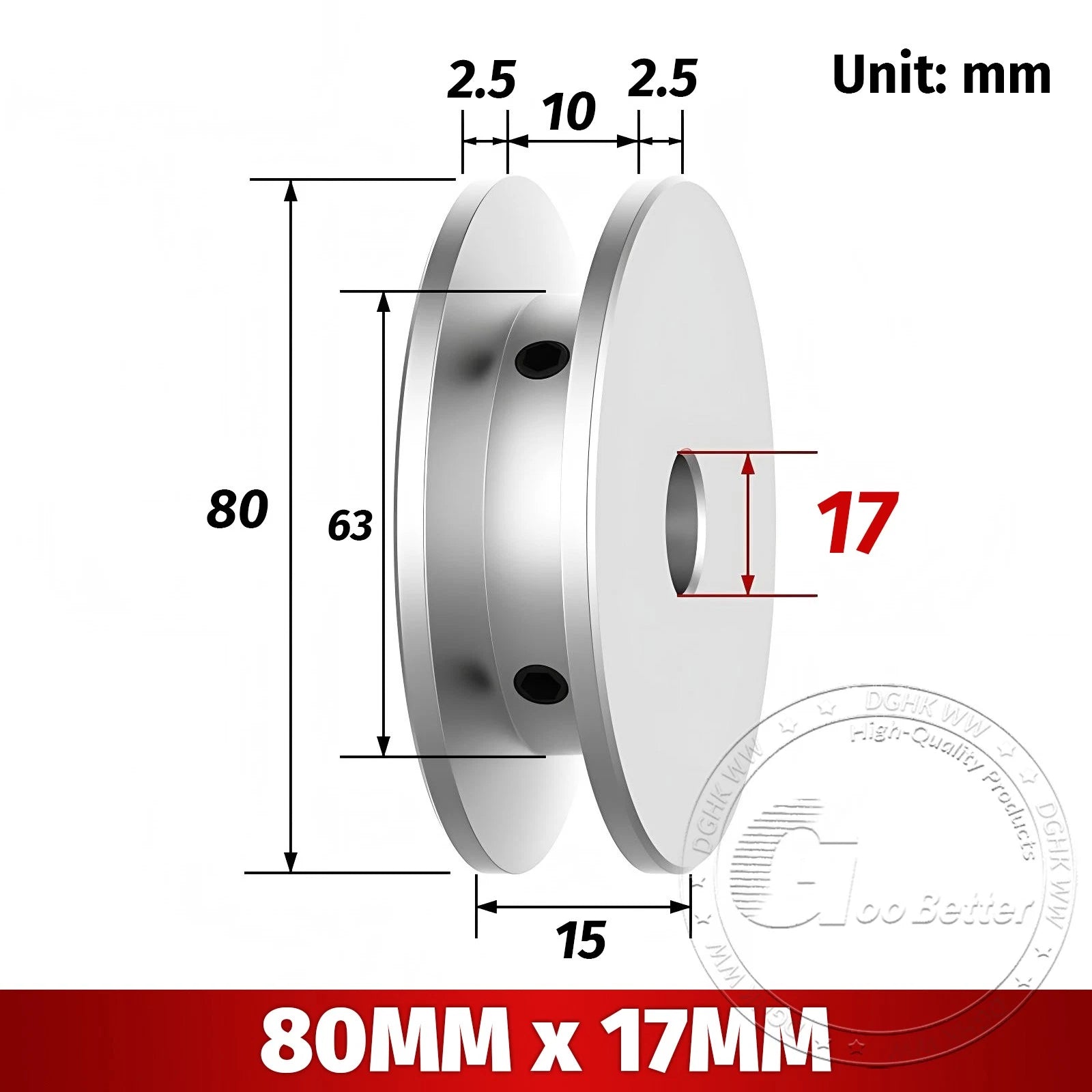 V-Groove Aluminum Drive Pulley For V-Belt Pulleys Groove 10mm OD 40/50/60/80mm