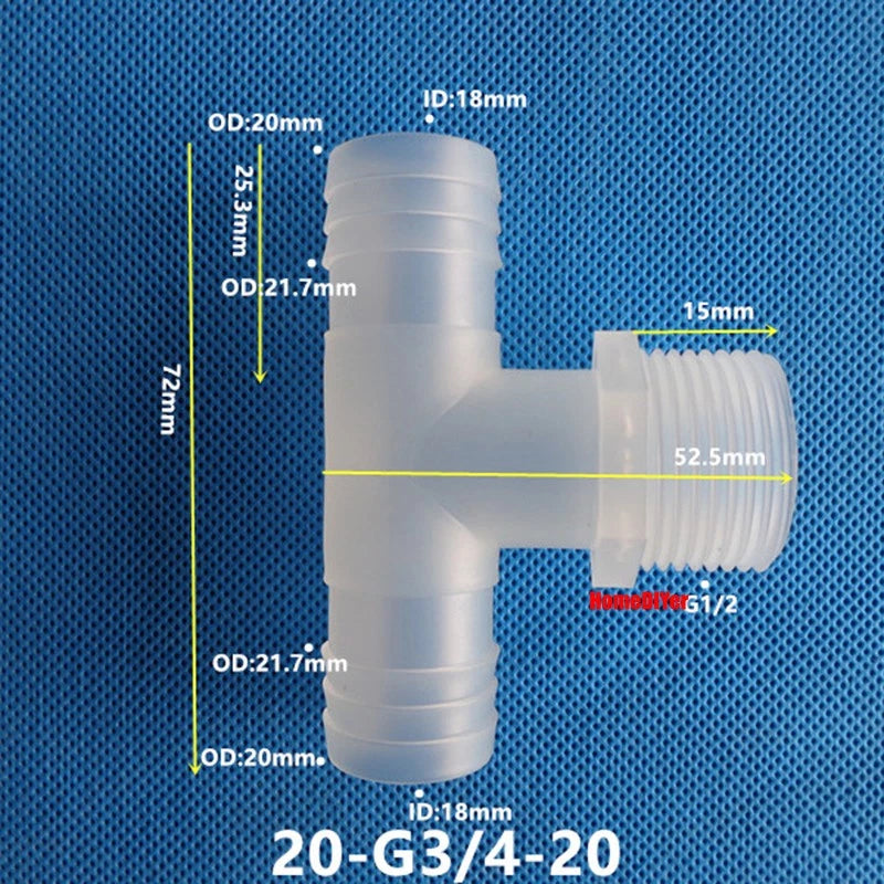 T Piece Joiner 3-Way Plastic Barb Connector | Pipe Hose Male Thread Fitting