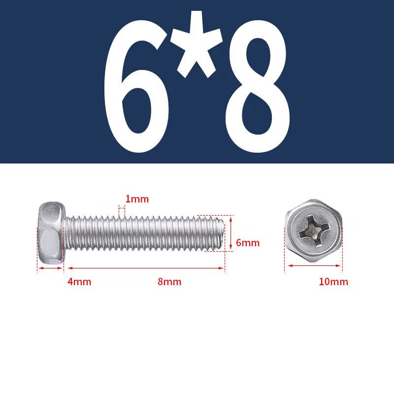 A2 Stainless Steel Hex Head Machine Screws – M3 M4 M5 M6 M8, Fully Threaded (304 Grade) - HomeDIYer