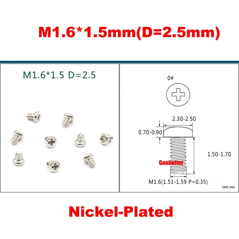 Phillips Pan Head Machine Screws M0.8 M1 M1.2 M1.4 M1.6 M1.7 — Cross Round Head Bolts, Multiple Coatings - HomeDIYer