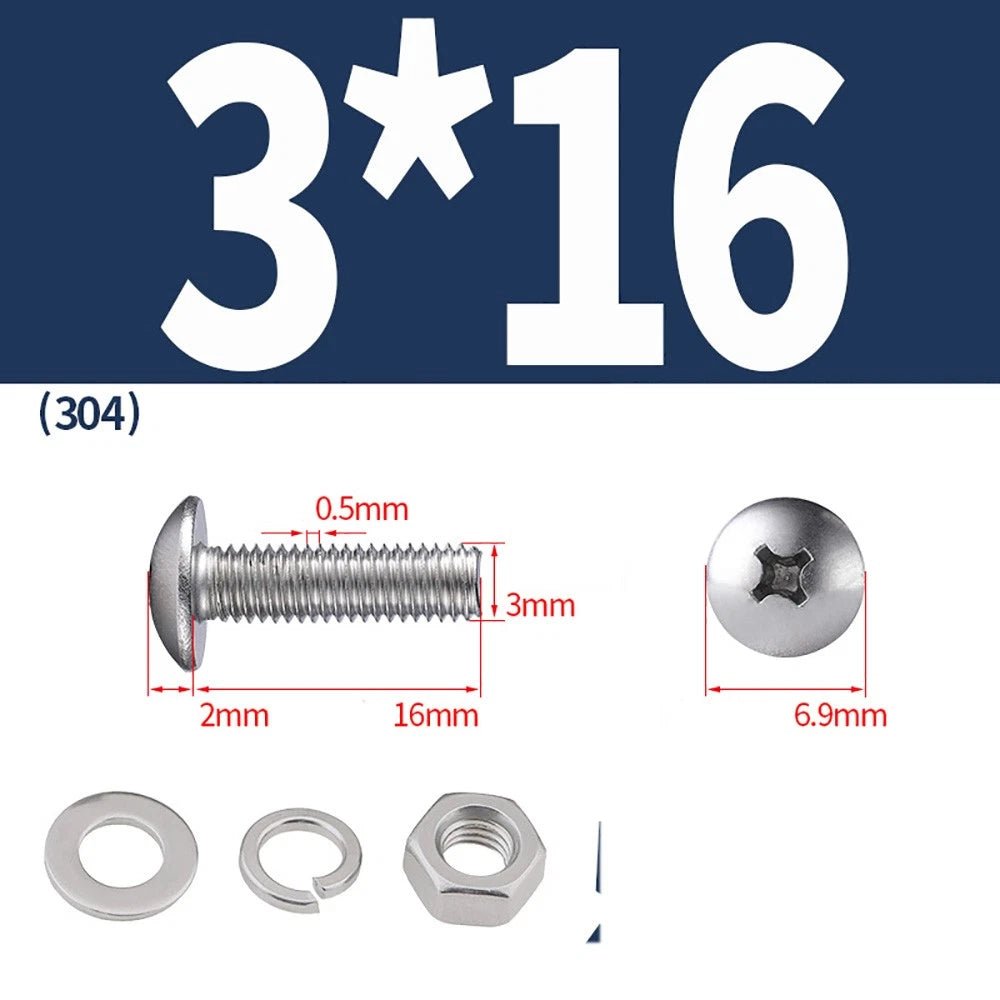 M2–M4 Phillips Truss Head Machine Screws with Hex Nuts & Washers – A2 Stainless Steel - HomeDIYer
