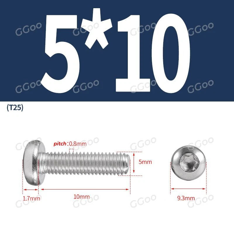 A2 Stainless Steel Torx Pan Head Machine Screws — M2 to M8, Six-Lobe Drive