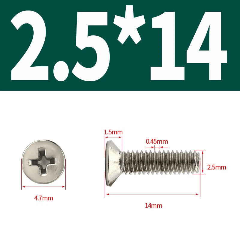 Phillips Machine Screws Countersunk Nickel Plated Steel DIN 965 Flat Head M1~M6