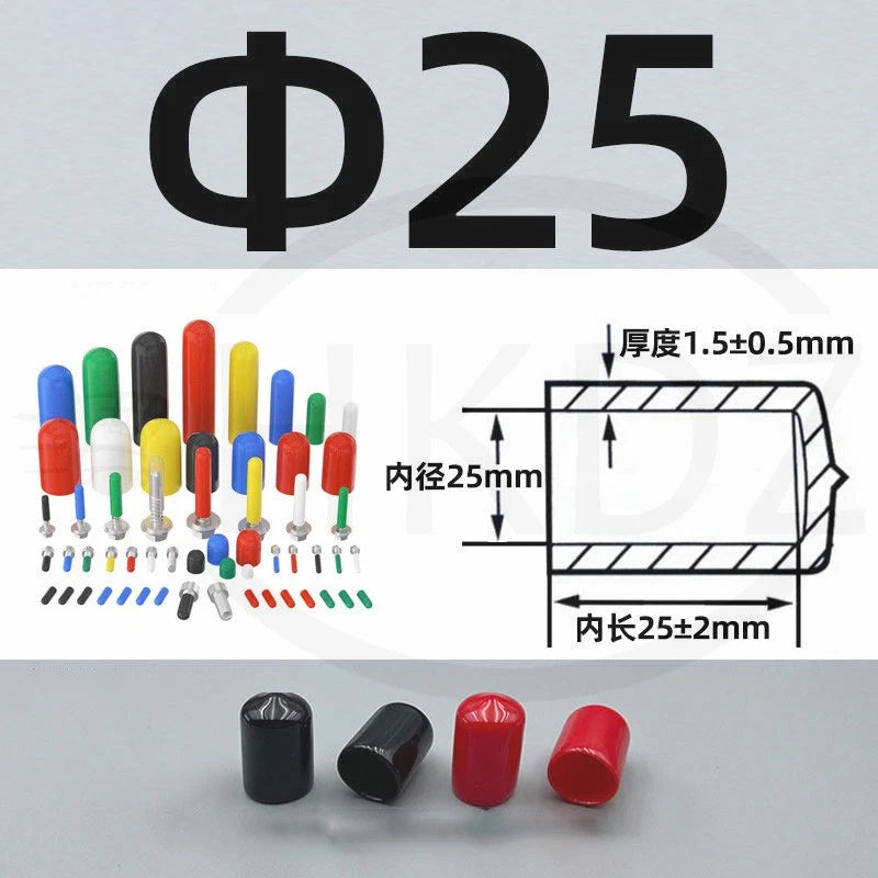 PVC End Caps for Screws, Bolts, Rods, Tubes & Cables – Thread Cover Protector, Rubber Plastic Caps (12-114mm, Multiple Colors)
