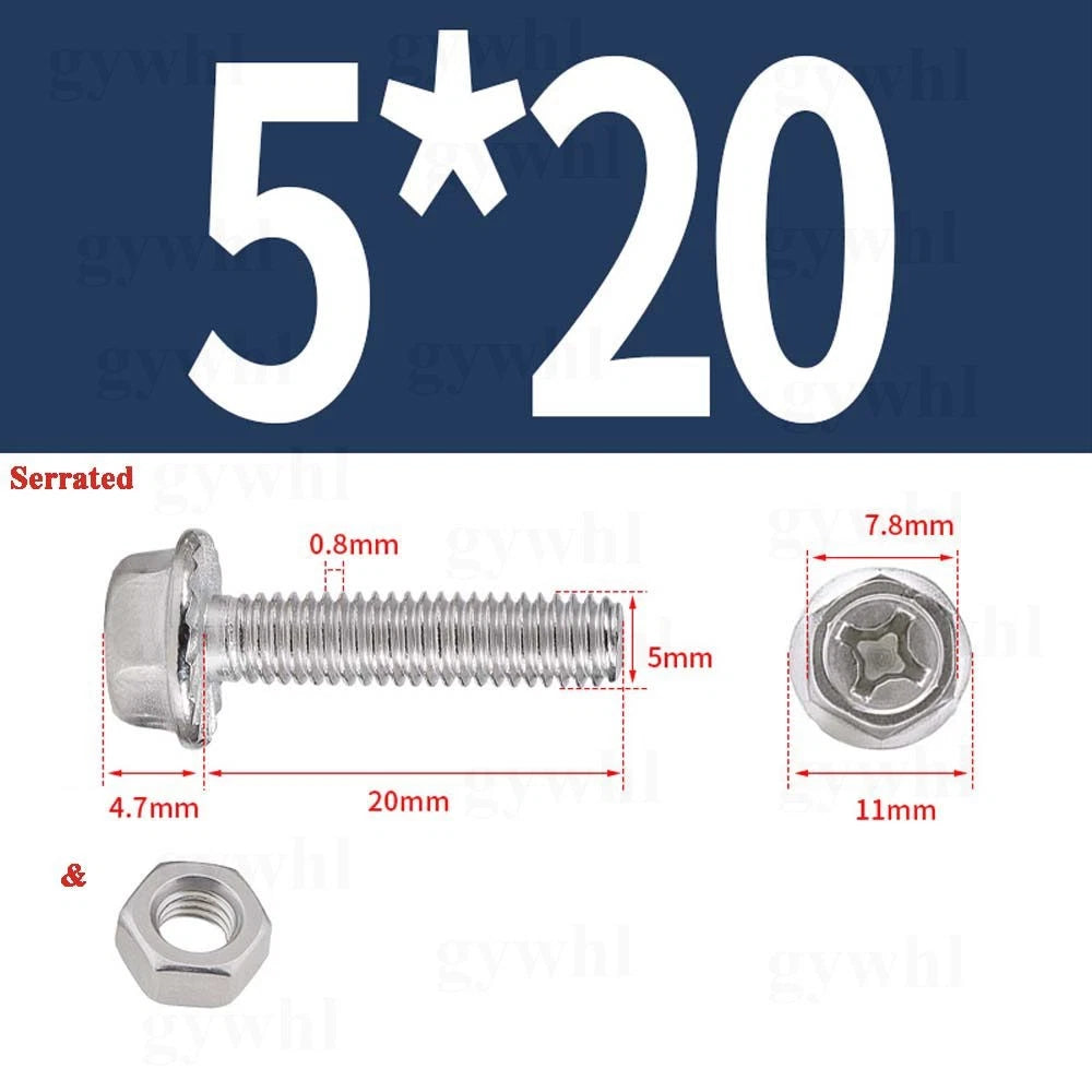 Phillips Hex Flange Bolts with Hex Nuts — Serrated & Smooth, M3–M8