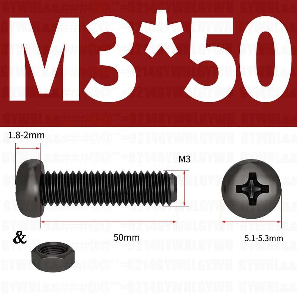 Black Pan Head Phillips Machine Screws + Hex Nuts Set – A2 Stainless Steel, M2 to M10