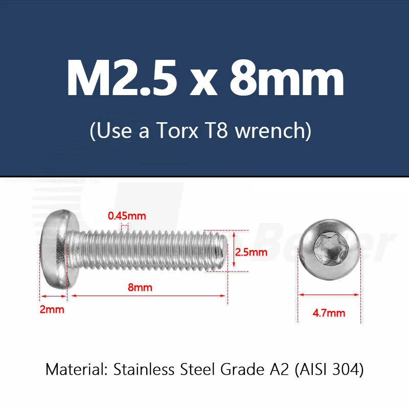 T3–T50 Torx Pan Head Machine Screws – M1.4 to M10, A2 Stainless Steel (3–100mm)