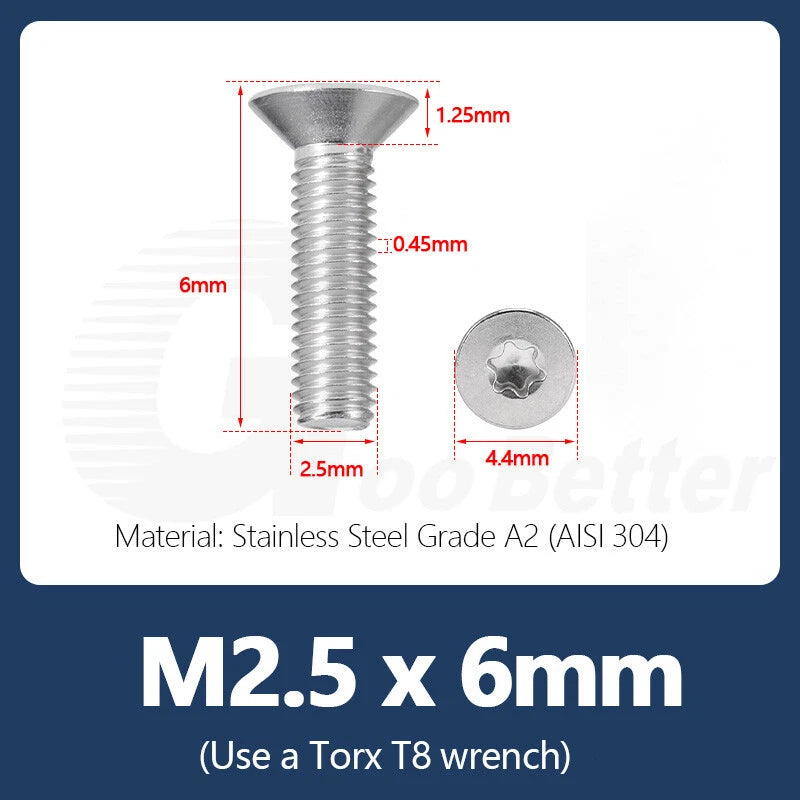 M1.4–M12 Torx Countersunk Machine Screws – A2 Stainless Steel, DIN 965 (3–100mm)